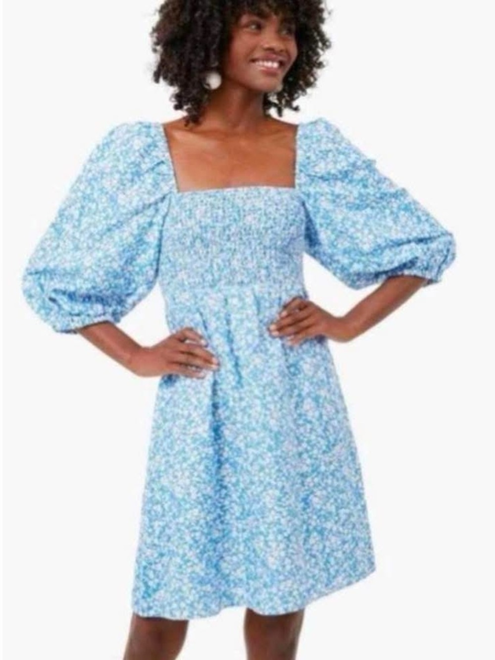 Tuckernuck Light Blue Floral Square-Neck Mini Dress